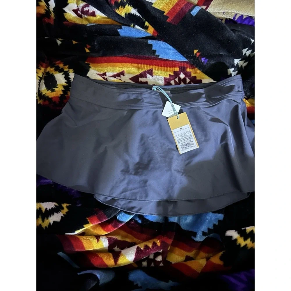 Kona Sol Swimsuit Skirt Women's Small Grey High Coverage Bikini Bottom NWT